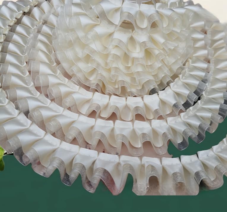 YYCRAFT YCRAFT Pack of 5y Two Tone Satin Organza Lace Edge Trim 1.5" Wedding Ribbon Sewing-Ivory - Image 2